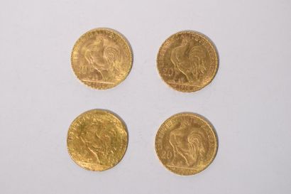 null 3 pièces en or de 20 francs Coq "Liberté, Egalité, Fraternité" (1906 ; 1910...