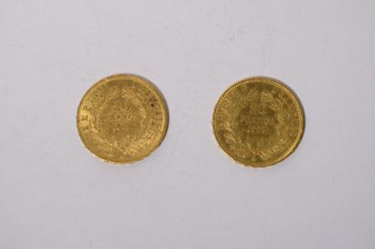 null 2 pièces en or de 20 francs Napoléon III "tête nue" (1857 A ; 1859 A).

TB à...