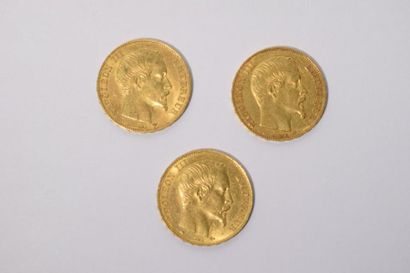 null 3 pièces en or de 20 francs Napoléon III "tête nue" (1855 A ; 1857 A ; 1858...