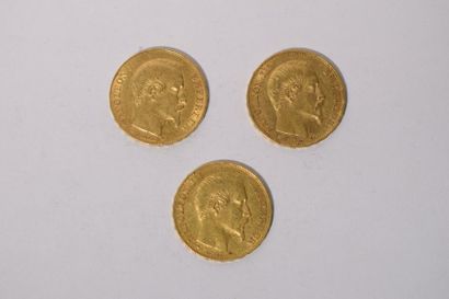 null 3 pièces en or de 20 francs Napoléon III "tête nue" (1855 A ; 1858 A ; 1860...