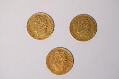 null 3 pièces en or de 20 francs Louis-Philippe 1er "tête laurée" (1839A x 1 ; 1840A...