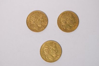 null 3 pièces en or de 20 francs Cérès, IIe République (1850A x 3)

TB

Poids : 19.3...