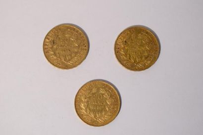null 3 pièces en or de 20 francs Louis Napoléon "tête nue" (1852A x 3)

TTB

Poids...