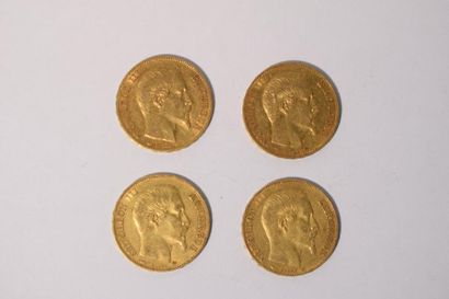 null 4 pièces en or de 20 francs Napoléon III "tête nue" (1853A x 1 ; 1854A x 1 ;...