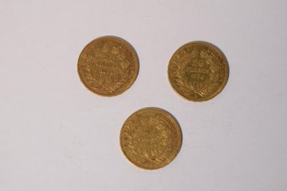 null 3 pièces en or de 20 francs Napoléon III "tête nue" (1854A x 3)

TB

Poids :...