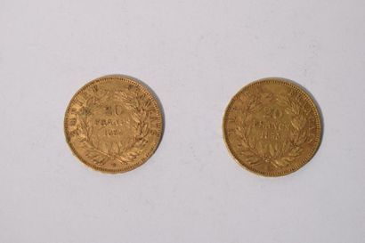 null 2 pièces en or de 20 francs Napoleon III "tête nue" (1855 BB x 2)

TB

Poids...
