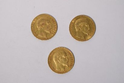 null 3 pièces en or de 20 francs Napoléon III "tête nue" (1853A x 1 ; 1854A x 1 ;...