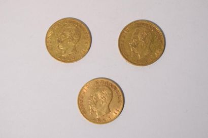 null 3 pièces en or de 20 lires Victor-Emmanuel II (1862 T BN x 1 ; 1863 T BN x 1...