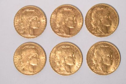 null Lot de six pièces de 20 Francs or au Coq de 1909. SUP.



