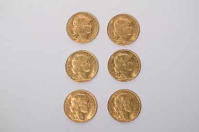 null Lot de six pièces de 20 Francs or au Coq de 1912. SUP.



