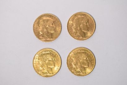 null Lot composé de deux pièces de 20 Francs or au Coq de 1913, une de 1914, une...