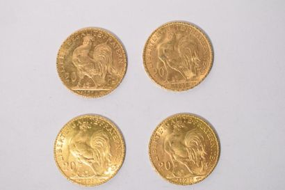 null Lot composé de deux pièces de 20 Francs or au Coq de 1913, une de 1914, une...