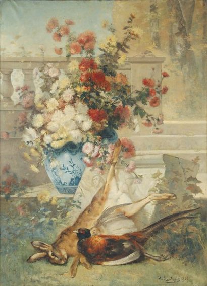Eugène Henri CAUCHOIS Bouquet à la balustrade, 1886 Huile sur toile, signée et datée...