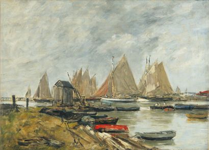 Eugène BOUDIN Trouville, sortie des barques, 1881 Huile sur toile rentoilée, signée...