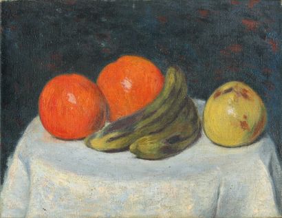 Federico ZANDOMENEGHI Nature morte aux bananes Huile sur toile, signée en haut à...