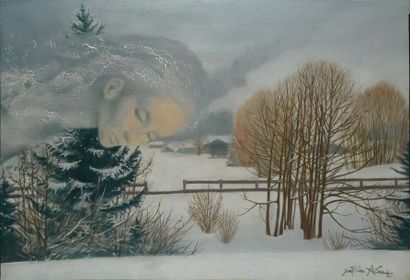 Jean-Pierre ALAUX La neige Huile sur toile, signée en bas à droite. 38x 55 cm.