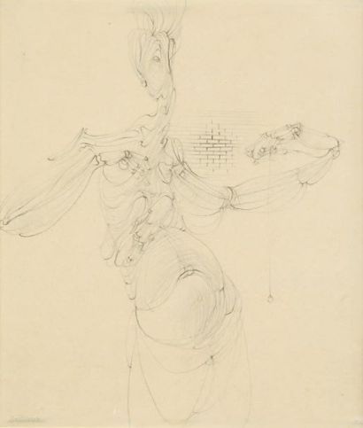 Hans BELLMER Le Pendule, 1958 Dessin à la mine de plomb sur papier beige, signé en...