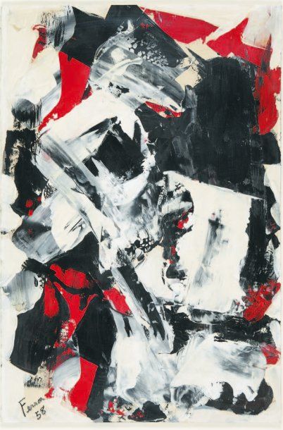 Marcelle FERRON Composition rouge et noire, 1958 Peinture sur papier, signé et daté...