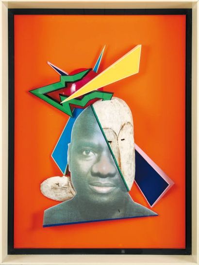 Jean-Claude FAHRI Tête de Diop, 1998 Tableau - objet, plexiglas polychrome, impression...