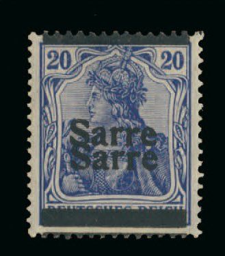 SARRE N° 8B *, double surcharge, signé BRUN. Photo c.750