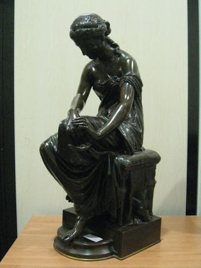 Eugène AIZELIN (1821 - 1902) Psyché Epreuve en bronze patiné, signée et datée 1863...