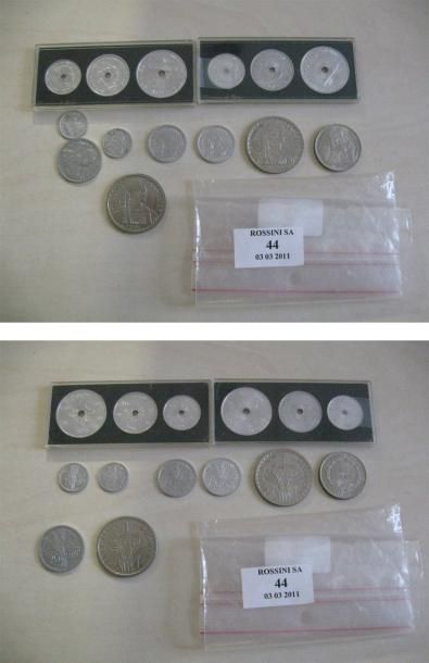 INDOCHINE 5 cts, 1946 (x 2). - 10 cts, 1945 (x 2). - 50, 10, 20 cts, 1945. - 1 piastre,...