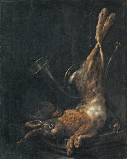 VONCK Elias (Attribué à) (Amsterdam 1605 - 1652) Trophée de chasse au lièvre et aux...