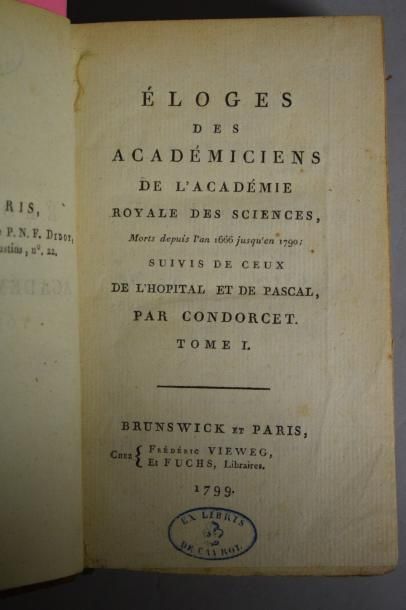 null CONDORCET (Marquis de), Éloges des académiciens de l'Académie royale des Sciences,...