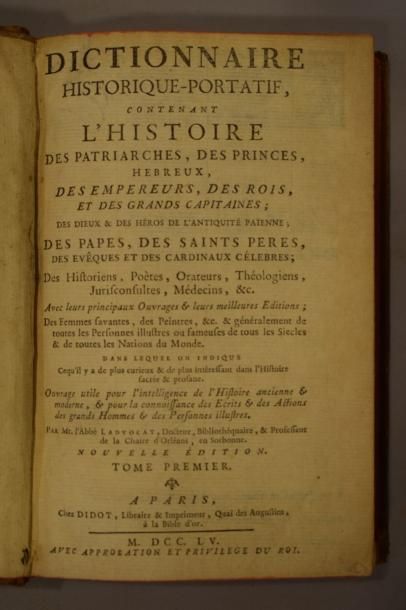 null LADVOCAT (Abbé). Dictionnaire historique portatif, contenant l'histoire des...
