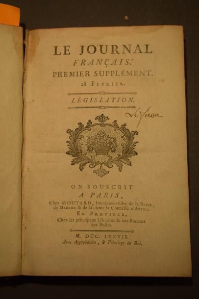 null Le journal Français, premier supplément, Législation, Paris, 1787.

Reliure...