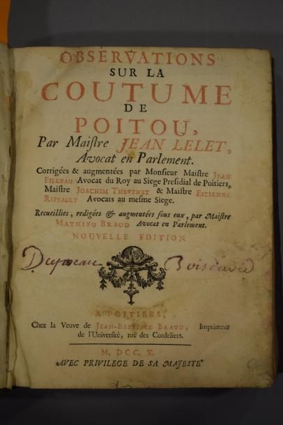 null LELET Jean, Observations sur la coutume de Poitou par Maître Jean LELET, avocat...