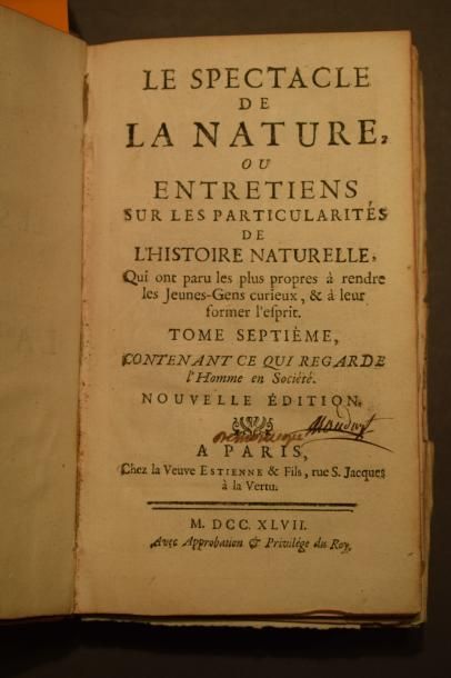 null Lot de livres anciens comprenant :



- PLUCHE Noël-Antoine (abbé), Le spectacle...