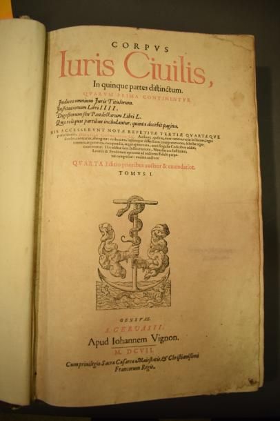 null VIGNON Jean, Corpus Iuris Ciuilis, Genève, 1607. 

Reliure en mauvais état....