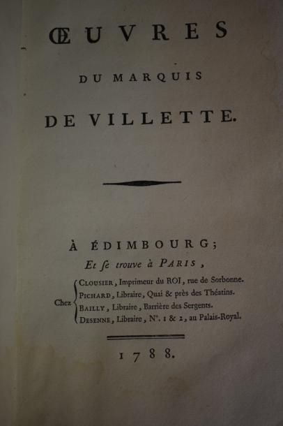 null VILLETTE Marquis de, Oeuvres. 

Edimbourg, et se trouve à Paris chez Clousier,...