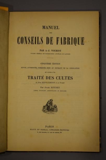 null VOURIOT A.-J., Manuel des conseils de fabrique. 

Paris, libraires-éditeurs...