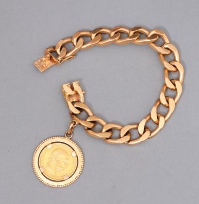 null Bracelet en or jaune 18k (750) à maille gourmette ornée d'une pièce en or de...