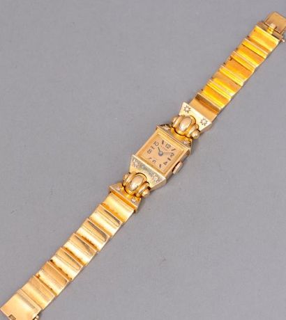 null Montre bracelet de dame mécanique (semble fonctionner) en or jaune 18k (750),...