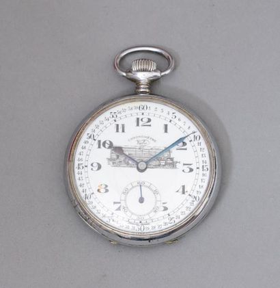 null Vabo

Chronomètre en acier, cadran en émail blanc au décor d'une locomotive...