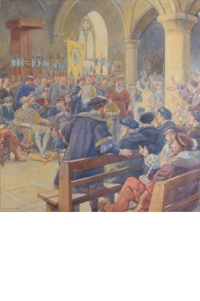 null ELZINGRE Edouard, 1880-1966

Le conseil des Hallebardes en 1525

aquarelle (légère...