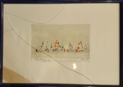 null HAMBOURG André (1909-1999) 

Voiliers sur la grève, 

Lithographie épreuve d'artiste...