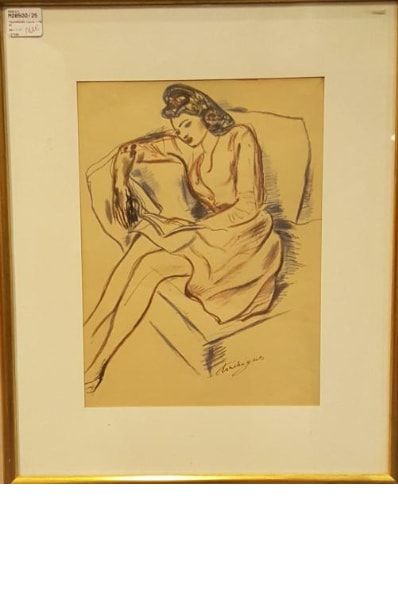 null TOUCHAGUES Louis, 1893-1974, 

Femme à la lecture, 

plume encre noire et crayons...