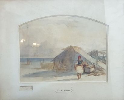 null ECOLE FRANCAISE XIXème siècle

Campement oriental au bord de mer, 

aquarelle...