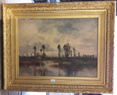 null BALOUZET Armand Auguste, 

Lac et maison, 1890, 

huile sur toile, signée et...