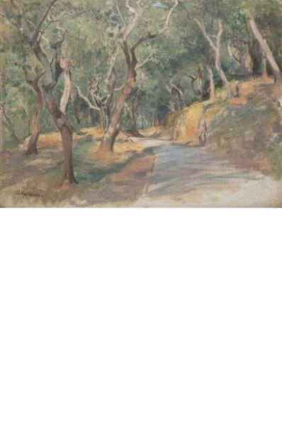 null HOLLAENDER Alfonso, 1845-1923,

Chemin creux aux arbres,

huile sur toile, signée...