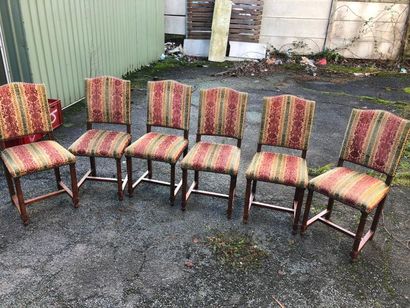 null Lot de six chaises recouvert de tissus vert rose et jaune