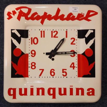 null ST RAPHAËL tôle peinte. Pendule St Raphaël quinquina, cadran carré, chiffres...
