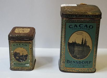 null BENSDORP. Ensemble de trois boîtes en tôle lithographiée cacao hollandais. Altérations,...