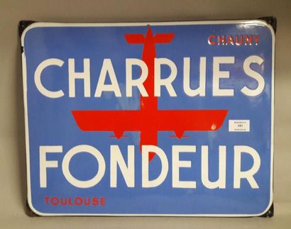 null FONDEUR plaque émaillée. CHARRUES FONDEUR Chauny-Toulouse. Quatre trous sur...