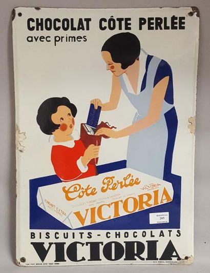 null VICTORIA plaque émaillée. CHOCOLAT CÔTE PERLEE avec primes - BISCUITS - CHOCOLATS...