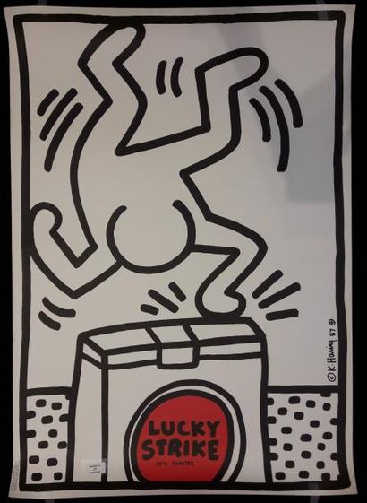 null LUCKY STRIKE. Affiche sérigraphique d'après Keith HARING ( 1958-1990 ). 1987.

Dim....